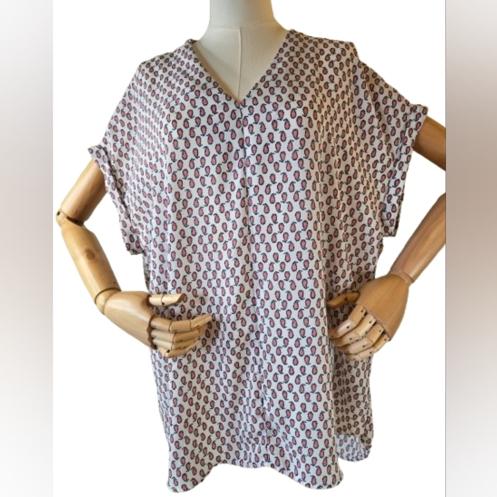 Pleione White and Tangerine Paisley Blouse XXL